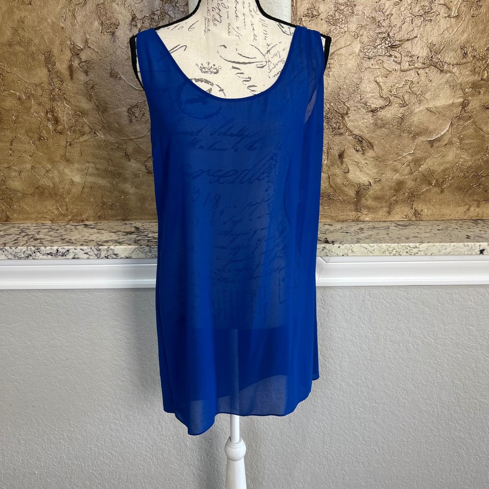 Diane Von Furstenberg Tank Top Women Medium Blue Sheer Chiffon Layering Fluid